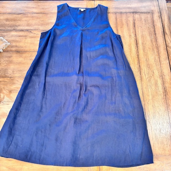 J Jill Love Linen Sleeveless Pintuck Dress in Navy, XL Tall, Beachy Summer Comfy - Picture 11 of 13